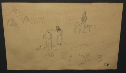 null DETAILLE Edouard (Paris 1848 - 1912) - [Sketch, Soldiers]. Pencil drawing, signed...