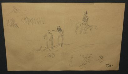 null DETAILLE Edouard (Paris 1848 - 1912) - [Croquis, Soldats]. Dessin au crayon,...