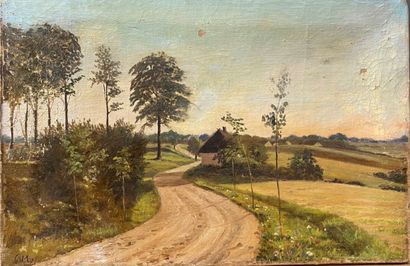 null MOLLER Caroline Amalie, 1843-1923, Route de campagne, 1914, huile sur toile...