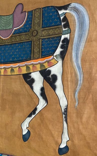 null Inde. Grande tenture « Cheval ». Peinture sur tissus. 147 x 179 cm
