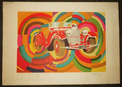 null LEBIER Daniel (né en 1941) - "Hommage à Robert Delaunay (Voiture)". Lithographie...