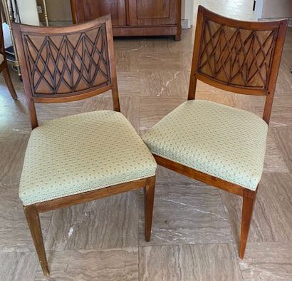 null Six chairs with cross and curved backs. Additions to the backrests. Directoire...