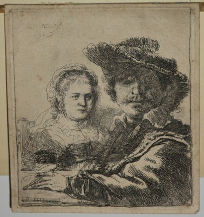  REMBRANDT H. van Rijn (1606 1669) - "Portrait de Rembrandt et sa femme" (Portrait...