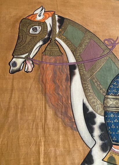 null Inde. Grande tenture « Cheval ». Peinture sur tissus. 147 x 179 cm