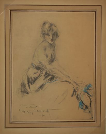 null ICART Louis (1888 - 1951) - [Young woman sitting, holding her hat in her hands]....