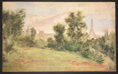 null MOUCLIER Marc (1866 - 1947) - [Landscape, On the heights of Paris, the Eiffel...