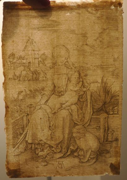 null DÜRER Albrecht (1471 - 1528) - "La Vierge et l'Enfant au singe". c.1498. Burin...