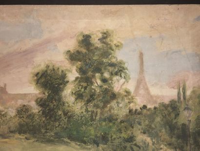 null MOUCLIER Marc (1866 - 1947) - [Paysage, Sur les hauteurs de Paris, la Tour Eiffel...