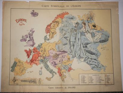 null SYMBOLIC MAP OF EUROPE / Liberating War of 1914-1915, by B. Crété. Map printed...