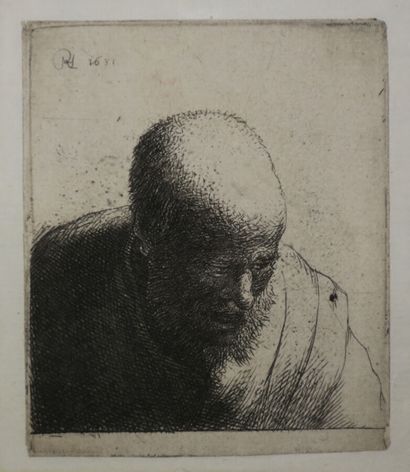 null REMBRANDT H. van Rijn (1606 1669) - "Bust of bald man, down, grinning". 1631....