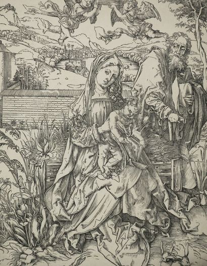 null DÜRER Albrecht (1471 - 1528) - "The Holy Family with three hares". c.1496. Engraved...