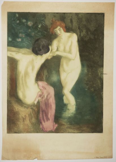 null MÜLLER Alfredo (1869 - 1939) - [Two Bathers]. c.1908. Original aquatint, printed...