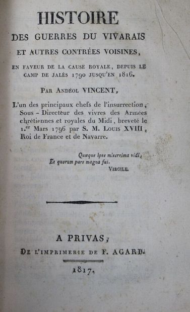 null REVOLUTION. VIVARAIS. VINCENT (Andéol). Histoire des Guerres du Vivarais et...