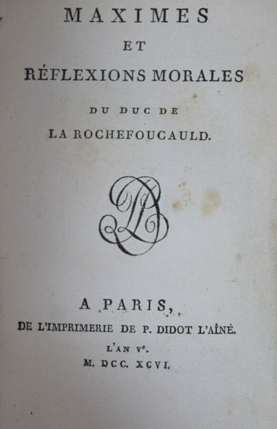 null LA ROCHEFOUCAULD (François, duc de) : Maximes et Réflexions morales. Paris,...