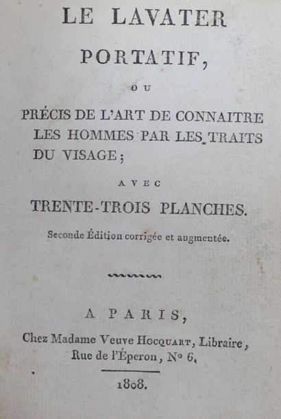 null - LAVATER : Le Lavater portatif. Paris, Vve Hocquart, 1808 ; in 16, basane jaspée,...
