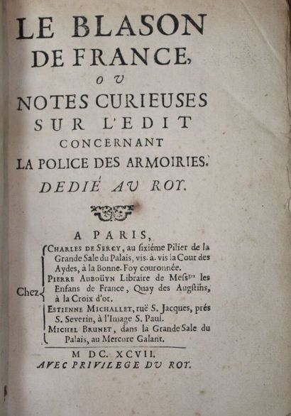 null HERALDIQUE. CADOT (Thibault) : Le Blason de France ou Notes curieuses sur l'édit...