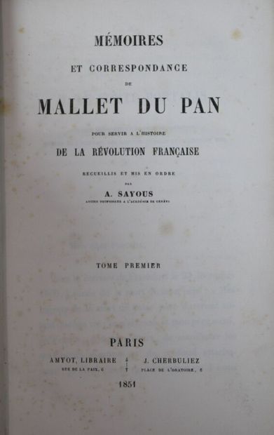 null REVOLUTION. MALLET DU PAN (Jacques) : Mémoires et Correspondance, pour servir...