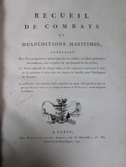 null MARINE. OZANNE (Nicolas) : Recueil de combats et d'expéditions maritimes. Paris,...