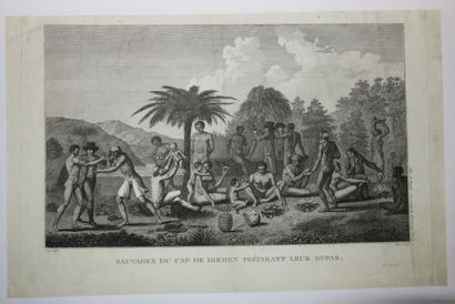 null AUSTRALIA - "Indians of CAPE DIEMEN preparing their meal". 1791. Engraved by...