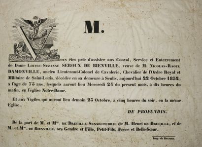 null MORTUARY PLACARD of 1832 - SENLIS (60) - "You are requested to attend the Convoy,...