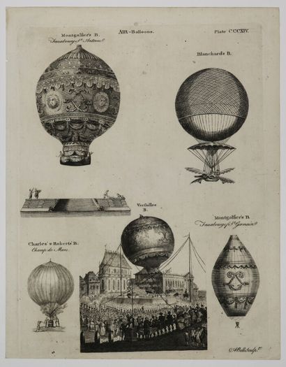 null MONTGOLFIERES - Various models - "Air - Balloons". Engraved by A. BELL. Proof...