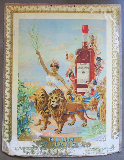 null ANTILLES - MARTINIQUE - CHROMO POSTER "RHUM ST JAMES". Marseille-Paris, Moullot...