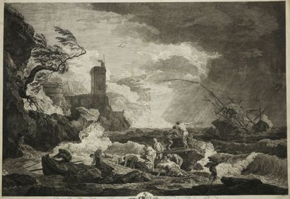 null VERNET Joseph (d'après) (1714 - 1789) - "La tempête". 1767. Gravure à l'eau-forte...