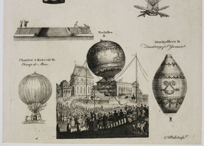 null MONTGOLFIERES - Various models - "Air - Balloons". Engraved by A. BELL. Proof...