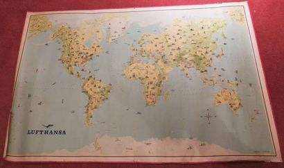 null PLANISPHERE illustrated LUFTHANSA. c.1960. Very large color planisphere. Vellum...