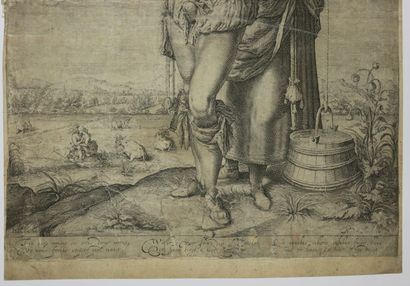 null STOCK Andries (1572/82- après 1648) - "L'Archer et la Laitière". c.1610. Burin...