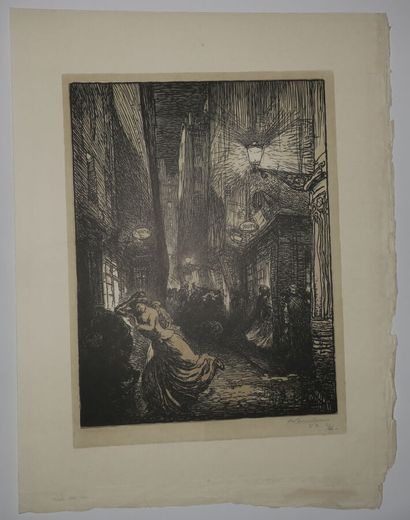 null LEPERE Auguste (1849 - 1918) - Réunion de 4 estampes: 1-"Y'a un noyé!". Lithographie....
