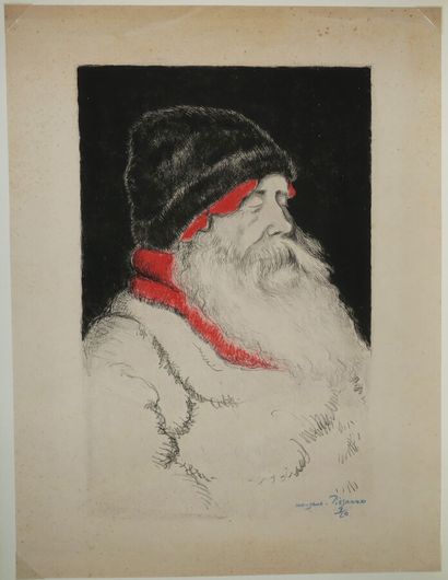 null MANZANA-PISSARRO Georges (1871 - 1961) - [Homme à barbe avec un bonnet]. Lithographie...
