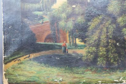 null PAINTING XIX EME - [LANDSCAPE]. Oil on canvas, mounted on a stretcher, unsigned....