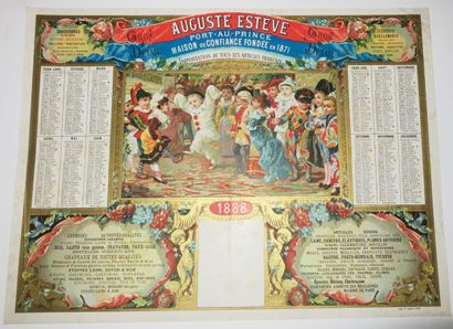 null CALENDRIER PUBLICITAIRE de 1888, pour AUGUSTE ESTEVE, PORT-AU-PRINCE (HAITI),...