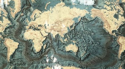 null OCEANS - BATHYMETRY - "MAP OF THE OCEAN FLOOR", by Tanguy de Rémur (1933-2015)....