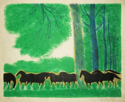 null BRASILIER André (né en 1929) - [Chevaux en forêt]. Lithographie originale, imprimée...