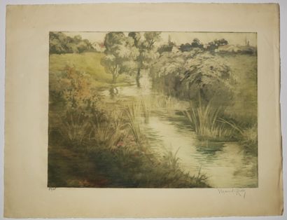 null ROBBE Manuel (1872 - 1936) - "La rivière l'Ornaing". Aquatinte imprimée en couleurs....