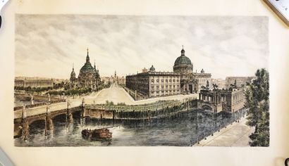 null GERMANY - [VIEW OF BERLIN]. Etching engraved by Karl Zwicker (XX th). Color...