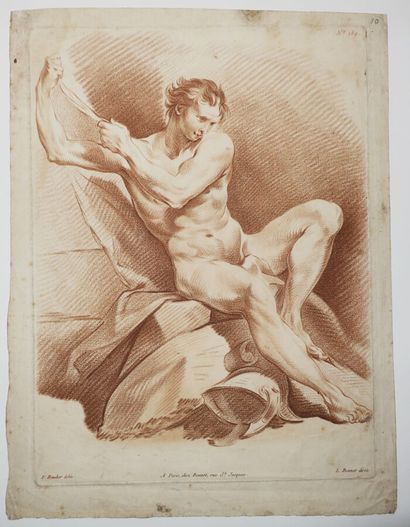 null BOUCHER François (d'après) (1703 - 1770) - [Etude d'homme]. Gravure à la manière...