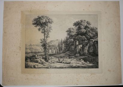 null DE BOISSIEU Jean-Jacques (Lyon 1736 - 1804) - "Paysage avec troupeau de chèvres"....