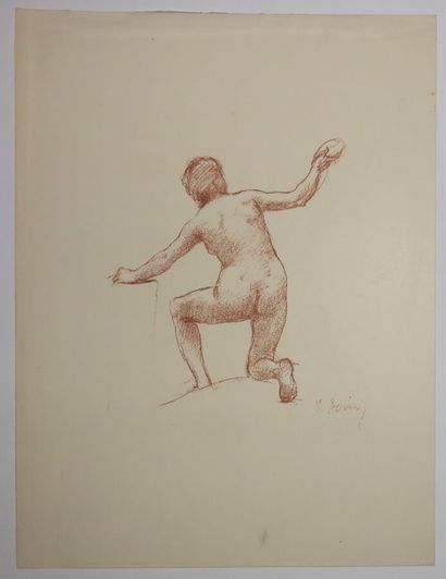 null PUVIS DE CHAVANNE Pierre (1824 - 1898) - "Femme nue agenouillée". Lithographie...