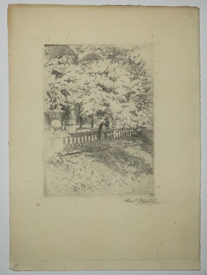 null BERTON Armand (1854 - 1917) - Meeting of 2 etchings: 1-"The hawthorn, west terrace...