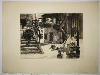 null LUNOIS Alexandre (1863 - 1916) - Réunion de 5 estampes: 1-"Tisseuses de tapis"....