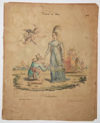 null CHINA - "LOVE IN CHINA". 19th century. Set of 5 lithographs by P. FEUCHERE:...