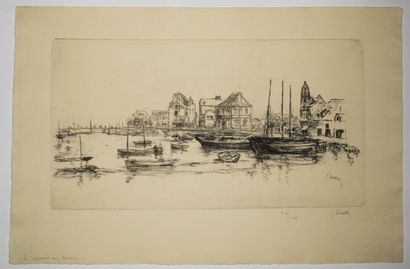 null LEHEUTRE Gustave (1861 - 1932) - Réunion de 5 eaux-fortes: 1-"Les trois barques...