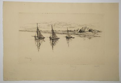 null LEHEUTRE Gustave (1861 - 1932) - Réunion de 5 eaux-fortes: 1-"Les trois barques...