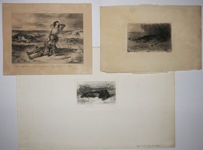 null DELACROIX Eugène (1798 - 1863) - Réunion de 3 planches: 1-"Tigre couché à l'entrée...