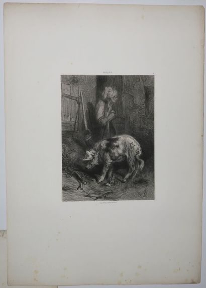 null HERVIER Adolphe (1818 - 1879) - Réunion de 4 lithographies: 1-"Intérieur d'église"....