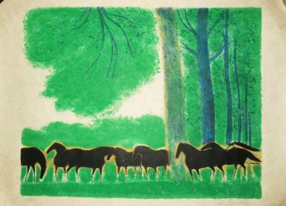 null BRASILIER André (né en 1929) - [Chevaux en forêt]. Lithographie originale, imprimée...