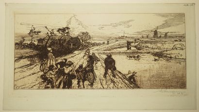 null LEPERE Auguste (1849 - 1918) - Réunion de 3 gravures: 1-"Un enterrement dans...